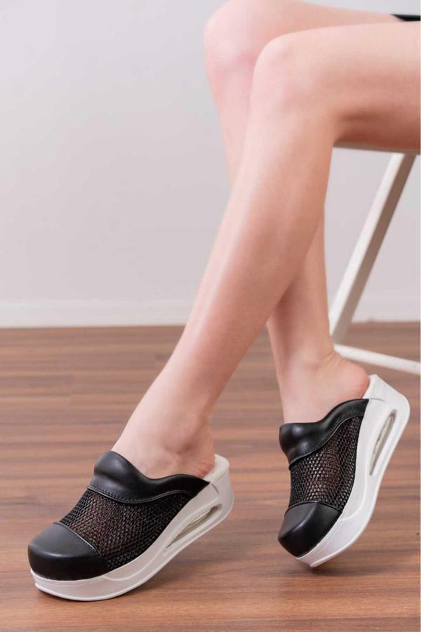 Blum Sabo Terlik Özel Tasarım Siyah Fileli Air Max Taban Kadın Sabo Tam Ortopedik Terlik (Sağlıklı Adımlar) - Image 1