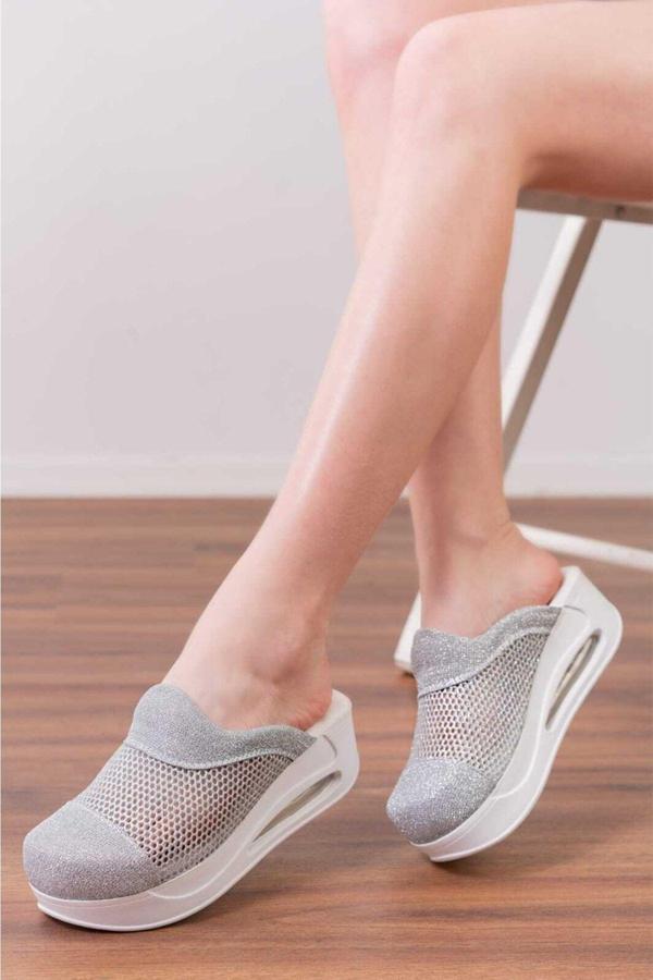 Blum Sabo Terlik Gri Özel Tasarım Fileli Airmax Kadın Sabo Ortopedik Anatomik Doktor,Hemşire,Güzellik Merkezi Terliği - Image 1