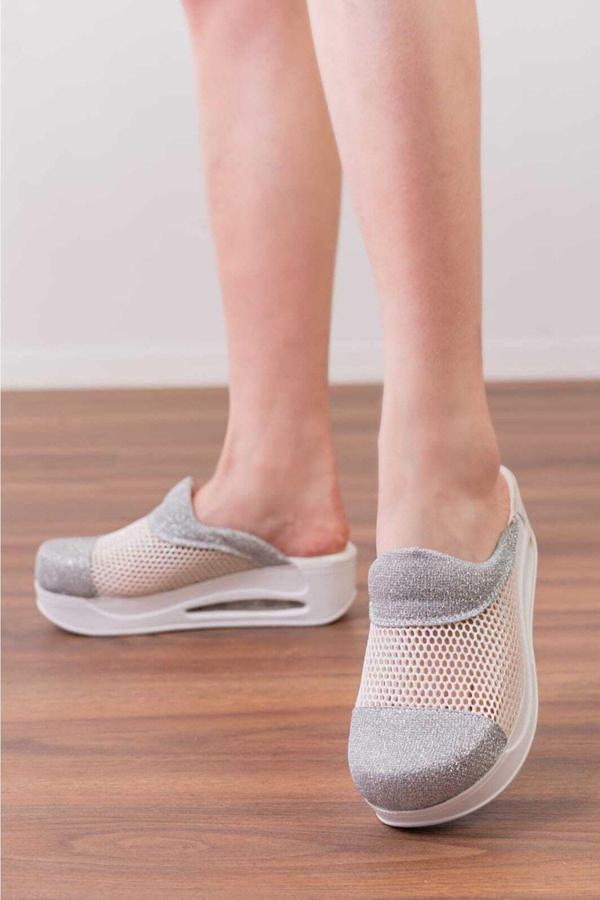 Blum Sabo Terlik Özel Tasarım Fileli Gri Air Max Kadın Ortopedik Ve Anatomik Doktor ,Hemşire,Güzellik Merkezi Terliği - Image 1