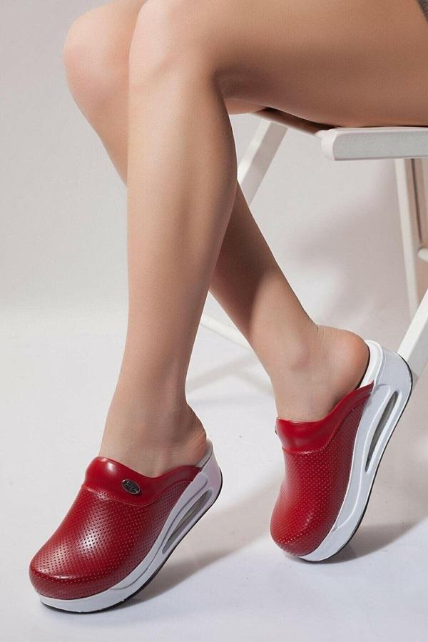 Blum Sabo Terlik Kırmızı Airmax Taban Kadın Tam Ortopedik Anatomik Hastene,Doktor,Hemşire,Aşçı Sabo Terlik - Image 1