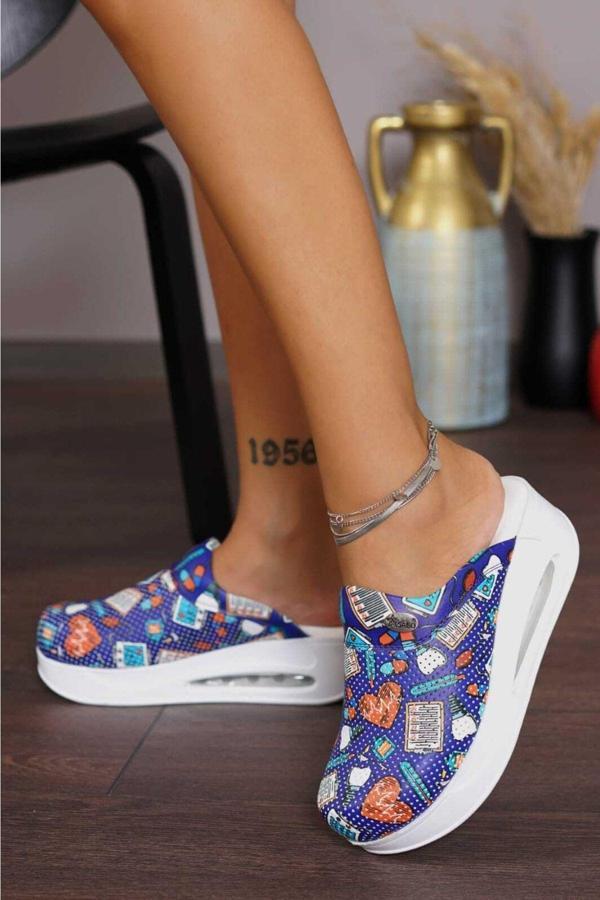 Blum Sabo Terlik Lacivert Sağlık Desen Kadın Airmax Ortopedik Anatomik Hastene, Doktor, Hemşire, Aşçı Sabo Terlik - Image 1