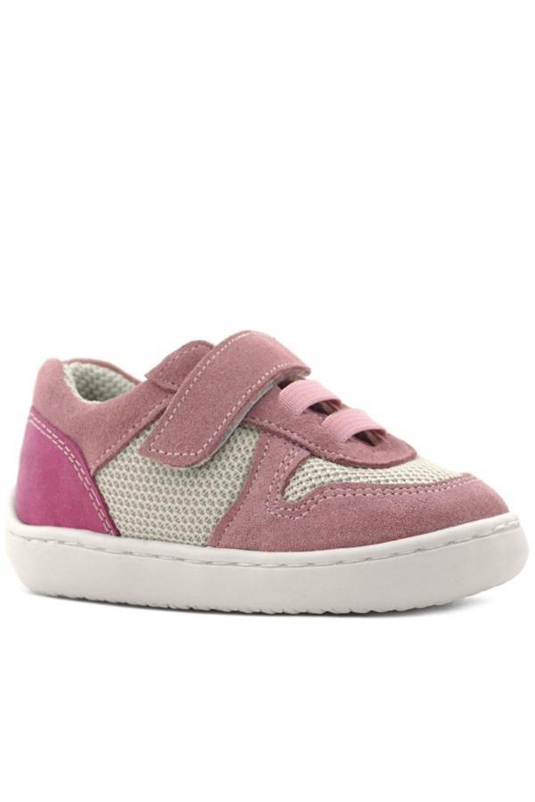 Rakerplus Bob Hakiki Deri Pudra Pembe Barefoot Cırtlı Lastikli Bebek Sneaker Ayakkabı - Image 1