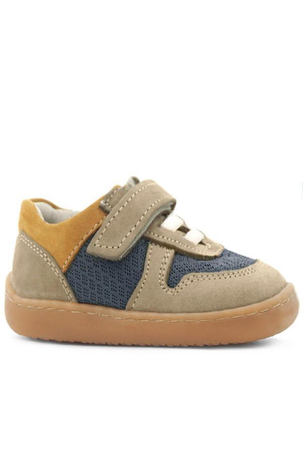 Rakerplus Bob Hakiki Deri Kum Rengi Barefoot Cırtlı Lastikli Bebek Sneaker Ayakkabı - Image 1