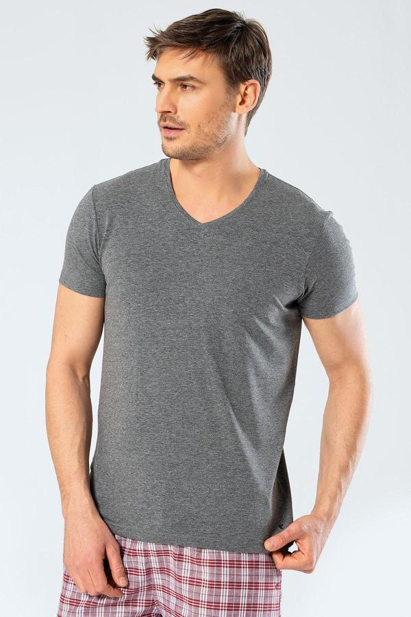 Cacharel Erkek V Yaka Likralı T-shirt 1332/Antrasit - Image 1