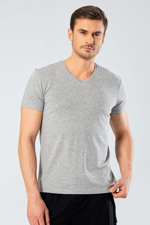 Cacharel Erkek V Yaka Likralı T-shirt 1332/Gri - Image 1