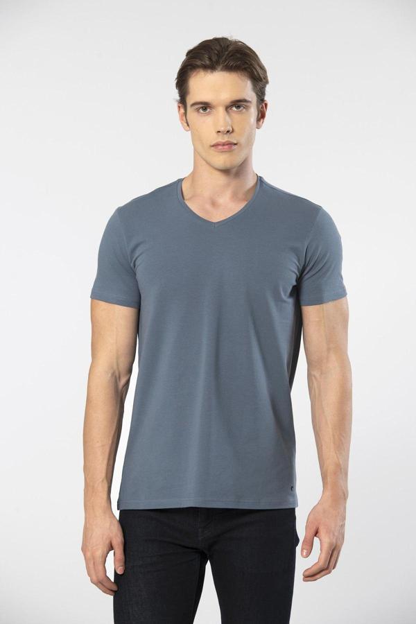 Cacharel Erkek V Yaka Likralı T-shirt 1332/MAVİ1 - Image 1