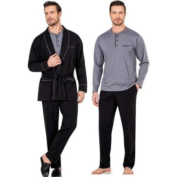 Pierre Cardin 5605 3'lü Röpteşambır Pijama Seti - Siyah - Image 1