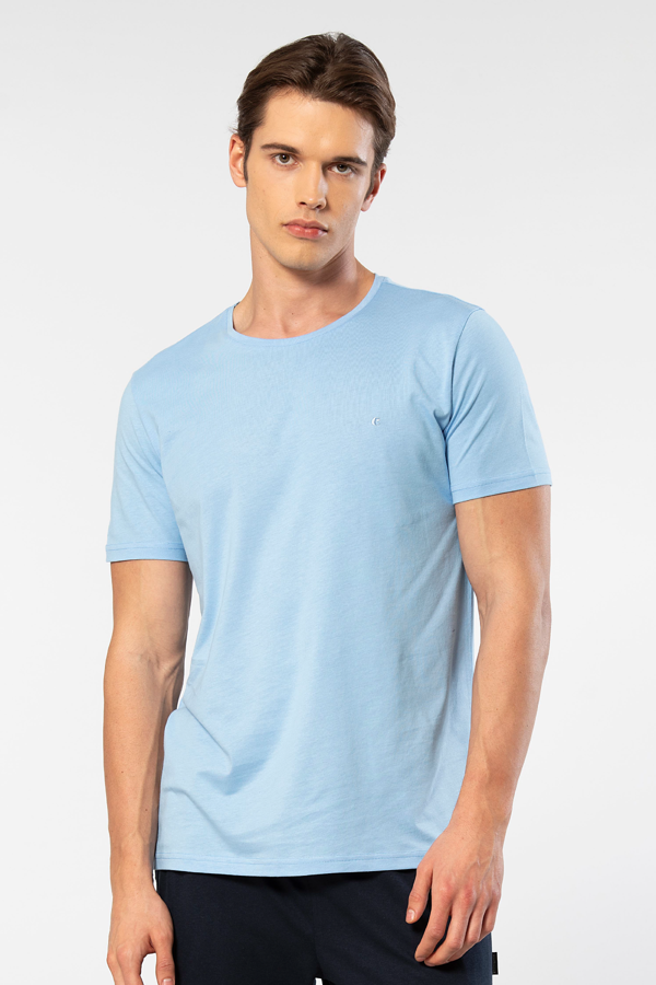 Cacharel Erkek Bisiklet Yaka T-shirt 2169/Açık Mavi - Image 1