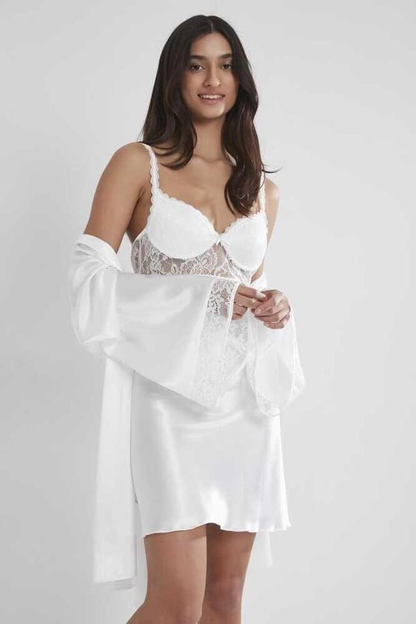 Pierre Cardin Midi Dantel Sabahlık Gecelik Set 4090 Ekru - Image 1