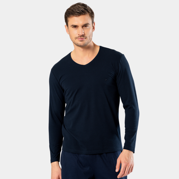 Cacharel Erkek V Yaka Uzun Kollu T-Shirt 1334/Lacivert - Image 1
