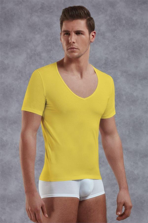 Doreanse Erkek Modal Derin V Yaka Kısa Kol T Shirt 2820 Sarı - Image 1
