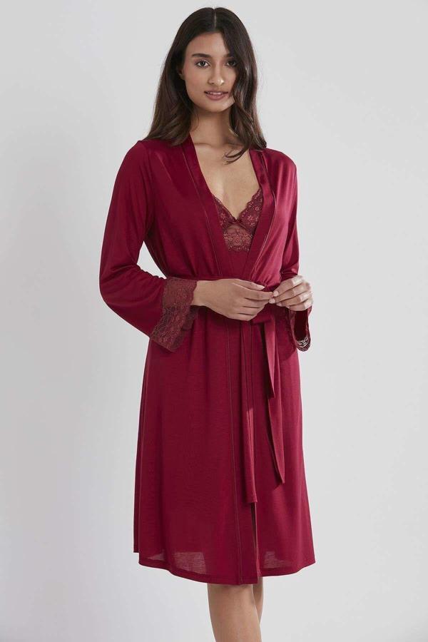 Pierre Cardin 6'lı Penye Modal Gecelik Sabahlık Çeyiz Seti 5025 Bordo - Image 1