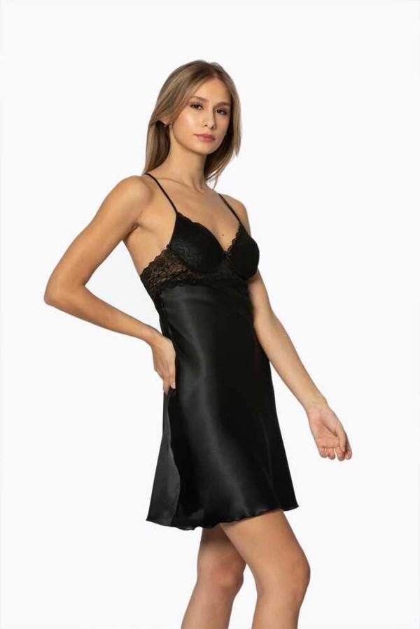 Pierre Cardin Siyah Saten Güpürlü Kaplı Gecelik 600 - Image 1