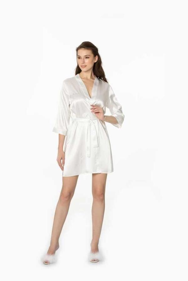 Pierre Cardin Ekru Saten Kısa Tek Sabahlık 1010  - Image 1