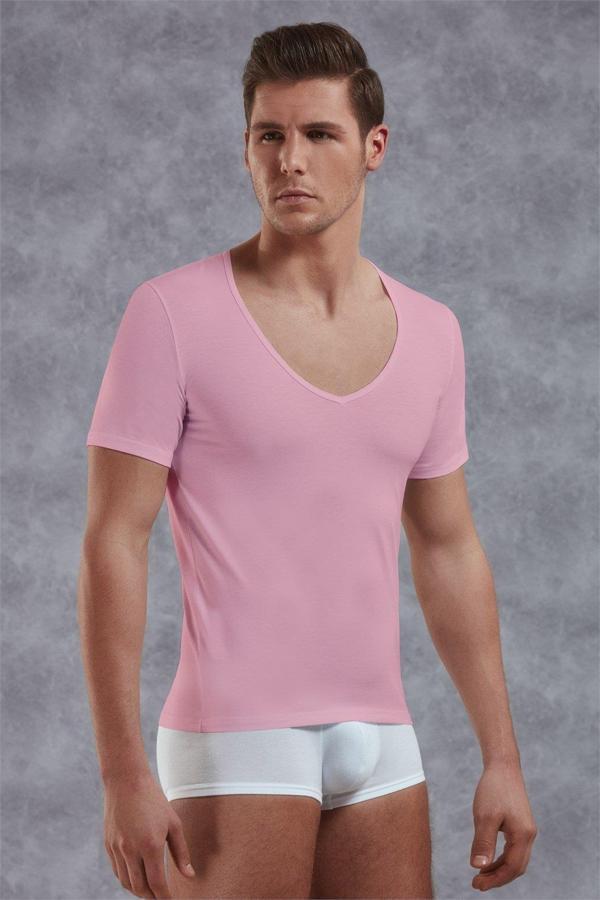 Doreanse Erkek Modal Derin V Yaka Kısa Kol T Shirt 2820 pembe - Image 1