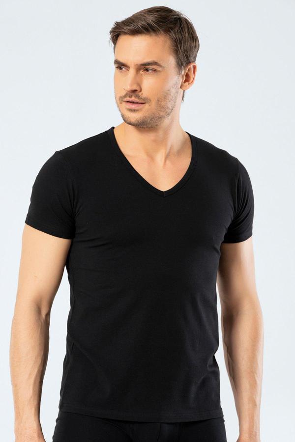Cacharel Erkek Derin V Yaka Likralı T-shirt 1306/Siyah - Image 1
