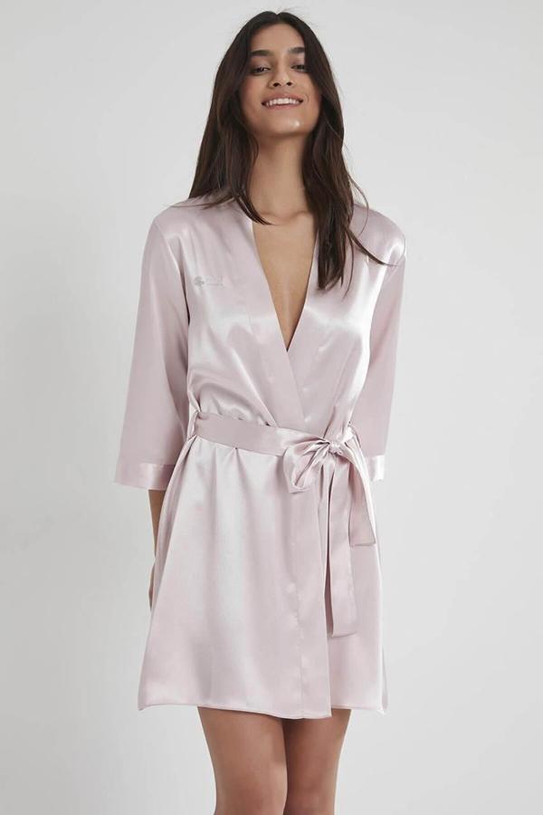 Pierre Cardin Saten Kısa Tek Sabahlık 1010 Pudra - Image 1