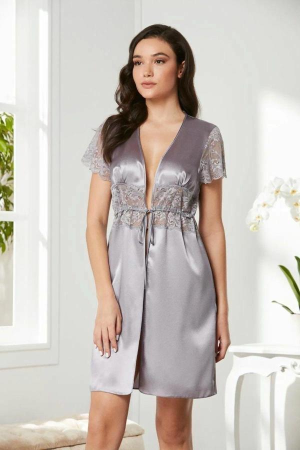 Pierre Cardin Saten Dantelli Midi Sabahlık 1020 Royal - Image 1