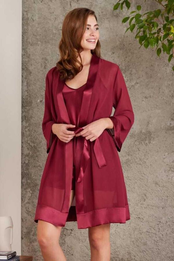 Pierre Cardin Saten Bordo Dörtlü Gelin Çeyiz Seti 7085 - Image 1
