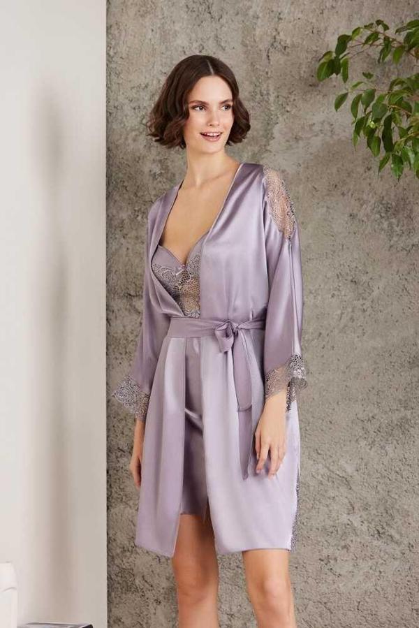 Pierre Cardin Saten Gecelik Sabahlık Pijama Şort Takım 6'lı Gelin Seti 6000 Royal - Image 1