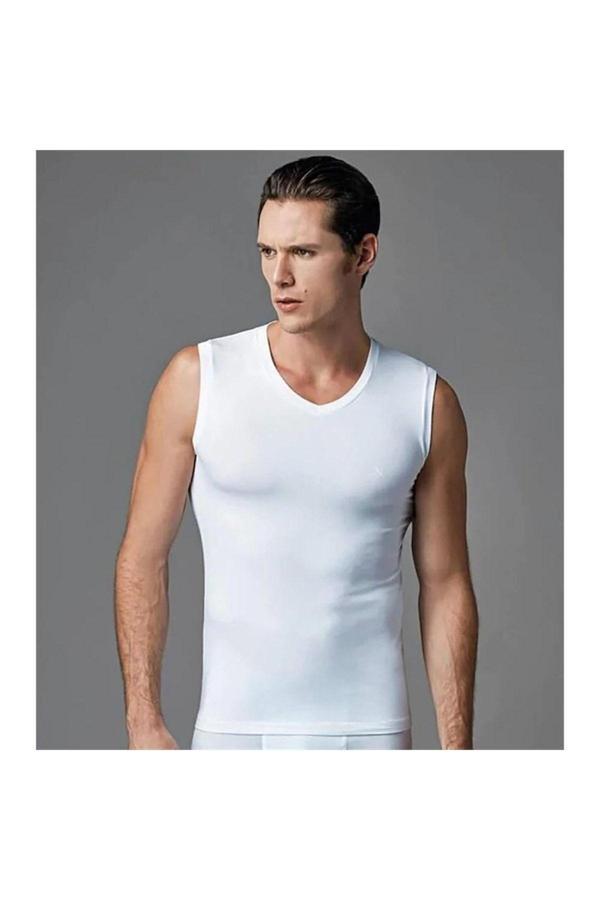 Eros Ers006 Compact Erkek V Yaka Atlet Kolsuz Erkek T-shirt (ikili Paket) - Beyaz - Image 1