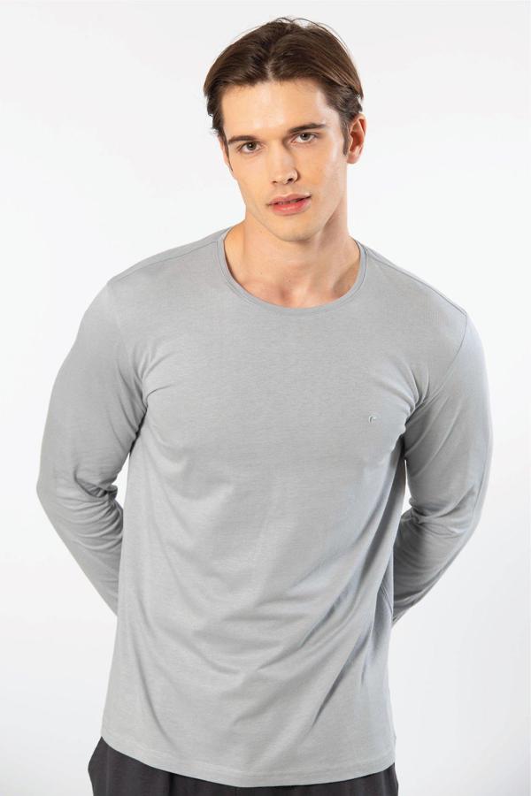 Cacharel Erkek Modal Pamuk Bisiklet Yaka T-shirt 2242/Gri - Image 1