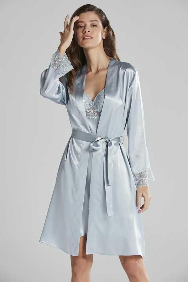 Pierre Cardin Sütyen Kaplı Sabahlık Gecelik Set 4285 Mist - Image 1