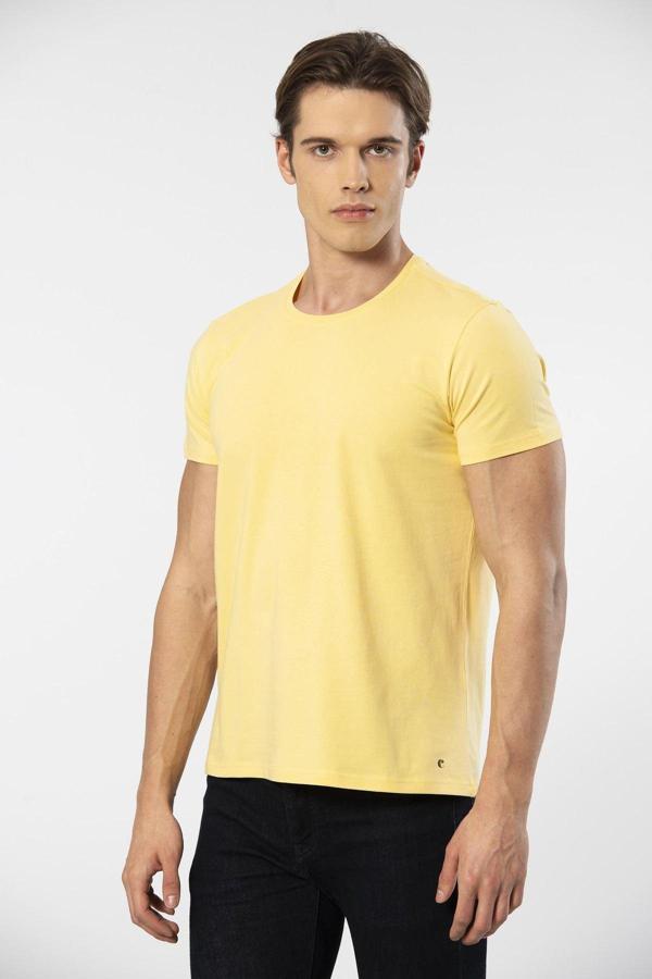 Cacharel Erkek Bisiklet Yaka Likralı T-shirt 1331/Sarı - Image 1