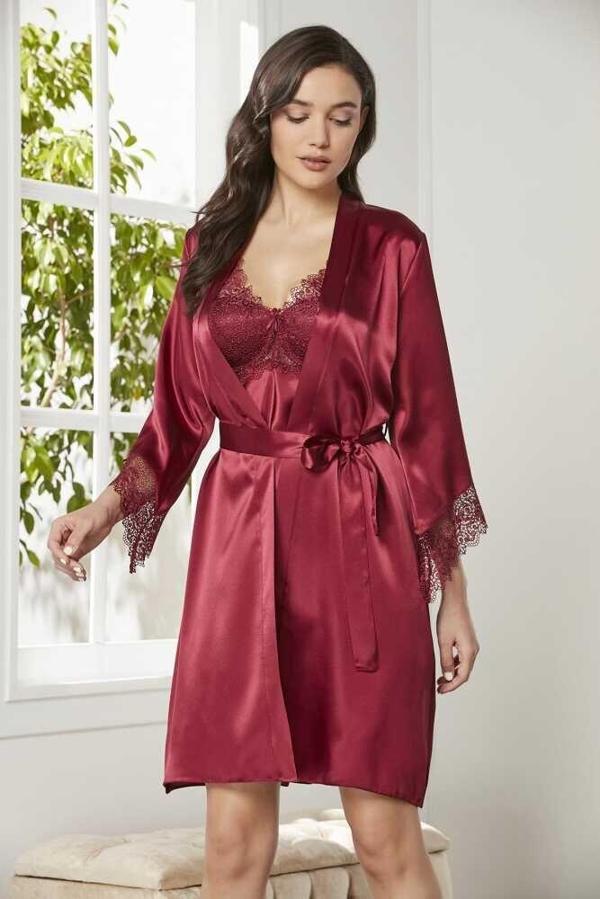 Pierre Cardin 6'lı Bordo Kısa Gecelik Sabahlık Çeyiz Set 6040 - Image 1