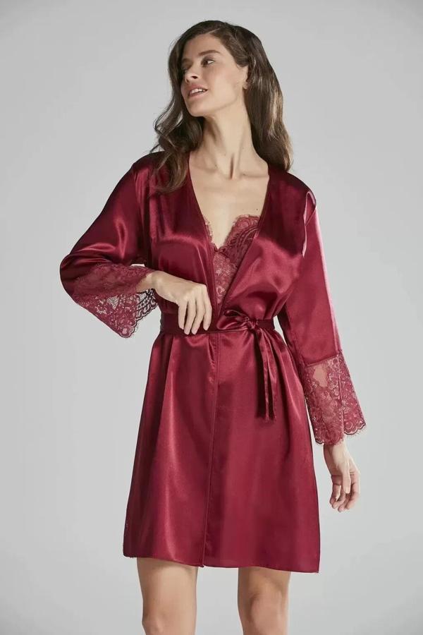 Pierre Cardin 6'lı Kaplı Midi Gecelik Sabahlık Set 6015 Bordo - Image 1