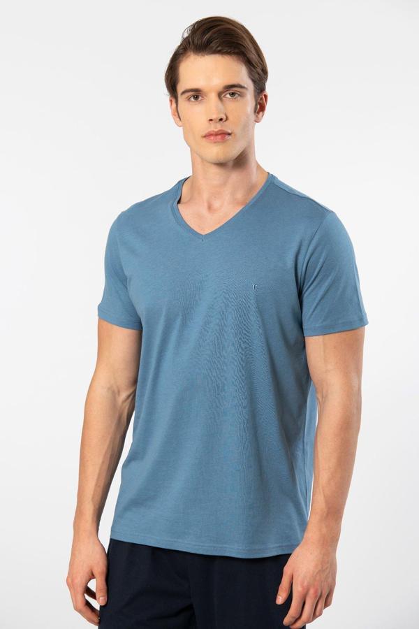 Cacharel Erkek V Yaka T-shirt 2170/İndigo - Image 1