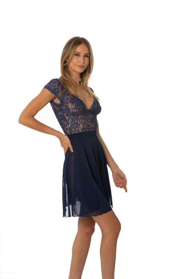 Pierre Cardin Dantelli Şifon Kısa Gecelik 650 Navy - Image 1