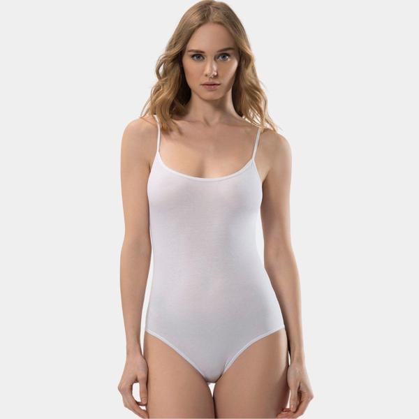 Türen Kadın İp Askılı Pamuklu Agraflı Body 284/Beyaz - Image 1