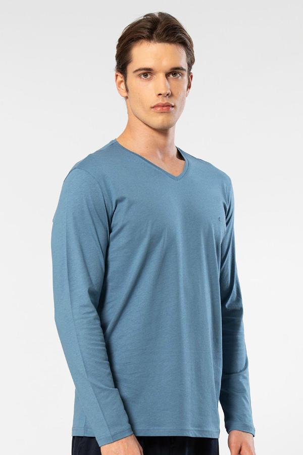 Cacharel Erkek Modal Pamuk V Yaka T-shirt 2243/İndigo - Image 1