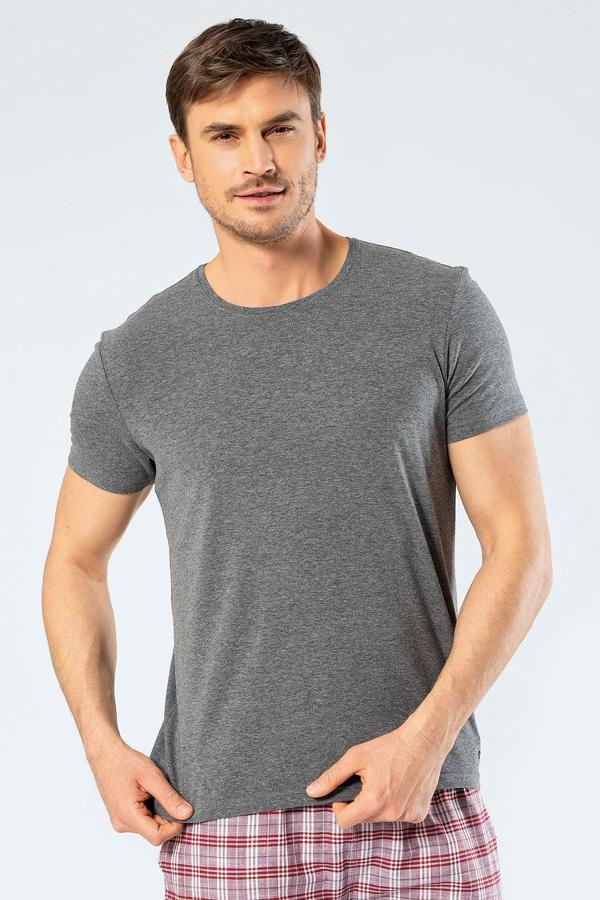 Cacharel Erkek Bisiklet Yaka Likralı T-shirt 1331/Antrasit - Image 1
