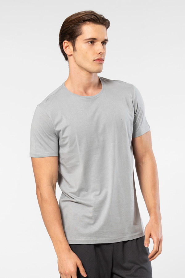 Cacharel Erkek Bisiklet Yaka T-Shirt (Slim Fit) 2169/Gri - Image 1