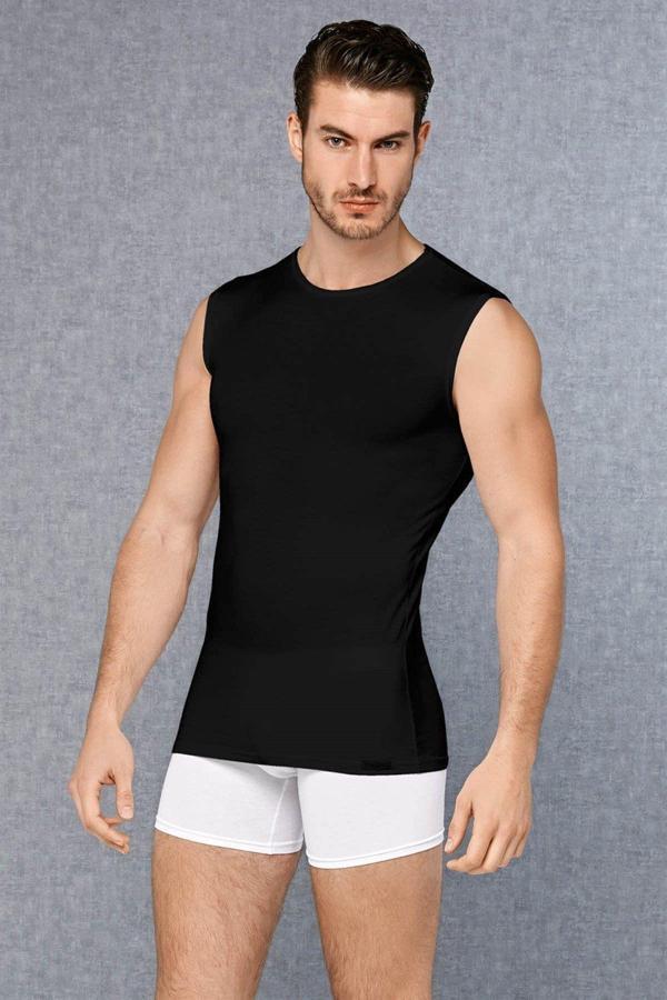 Doreanse Siyah Erkek Modal Yuvarlak Yaka Sıfır Kol T Shirt 2235 - Image 1