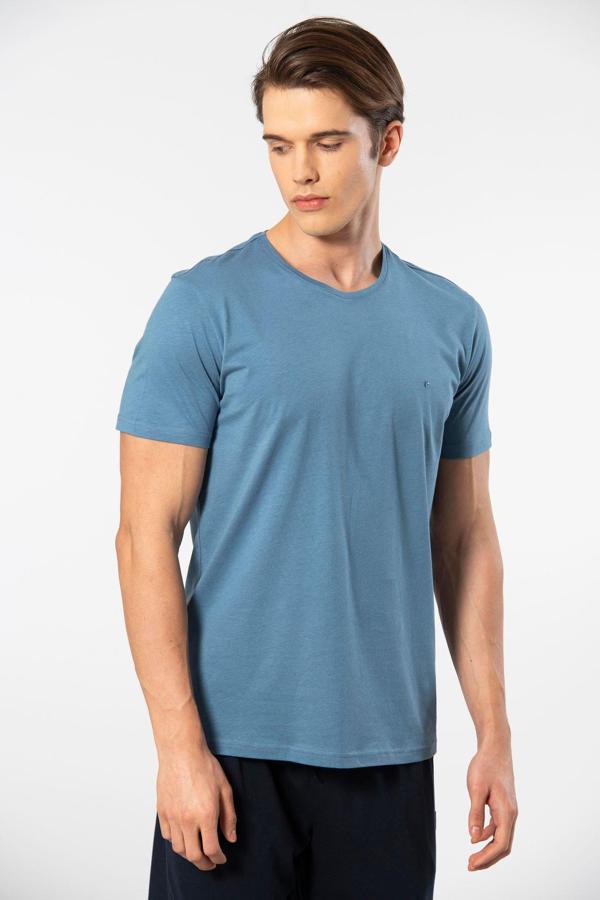 Cacharel Erkek Bisiklet Yaka T-shirt 2169/İndigo - Image 1