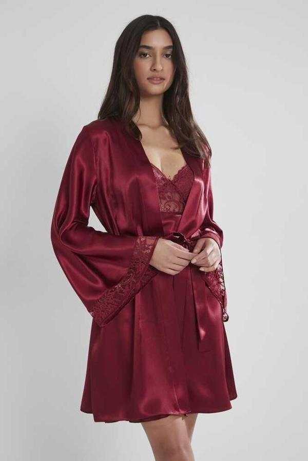 Pierre Cardin Midi Dantel Sabahlık Gecelik Set 4090 Bordo - Image 1