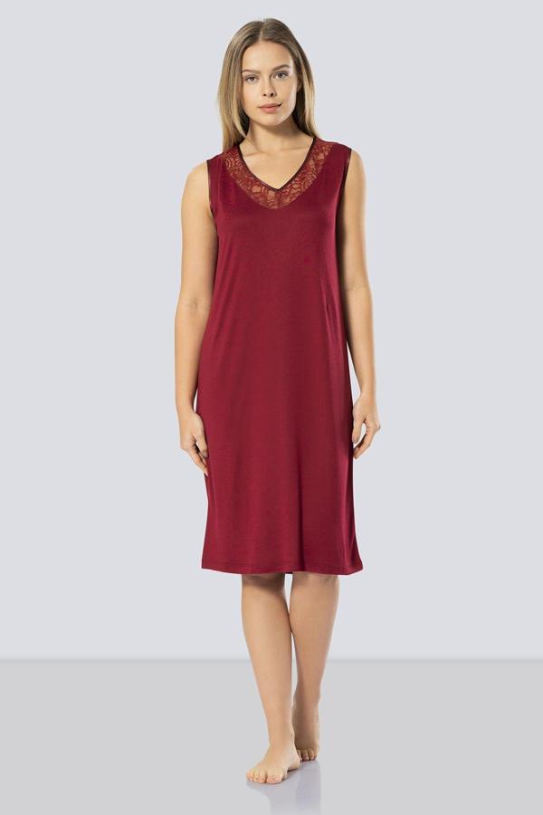 Türen Kadın Dantelli V Yaka Gecelik 3285/Bordo - Image 1