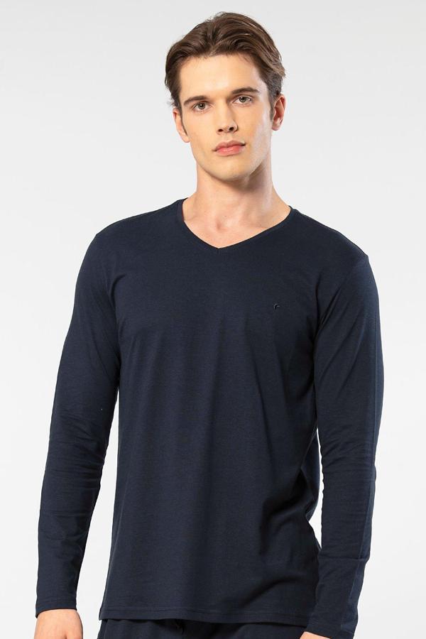 Cacharel Erkek Modal Pamuk V Yaka T-shirt 2243/Lacivert - Image 1