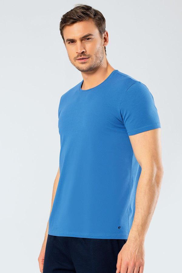 Cacharel Erkek Bisiklet Yaka Likralı T-shirt 1331/Saks - Image 1