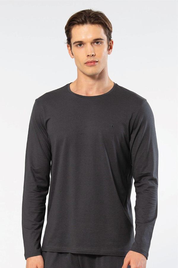 Cacharel Erkek Modal Pamuk Bisiklet Yaka T-shirt 2242/Antrasit - Image 1