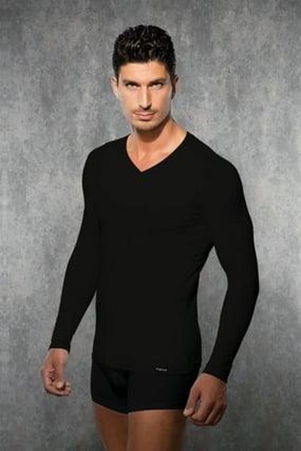 Doreanse Erkek Siyah Viloft Termal V Yaka Uzun Kol T Shirt 2985 - Image 1