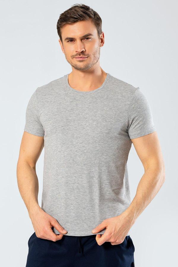 Cacharel Erkek Bisiklet Yaka Likralı T-shirt 1331/Gri - Image 1