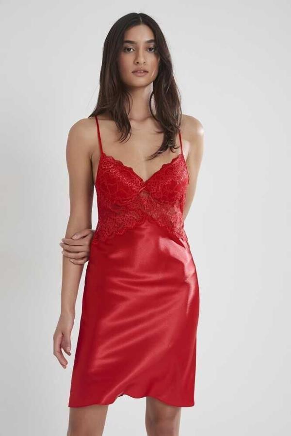 Pierre Cardin Kırmızı Saten Güpürlü Gecelik 608 - Image 1