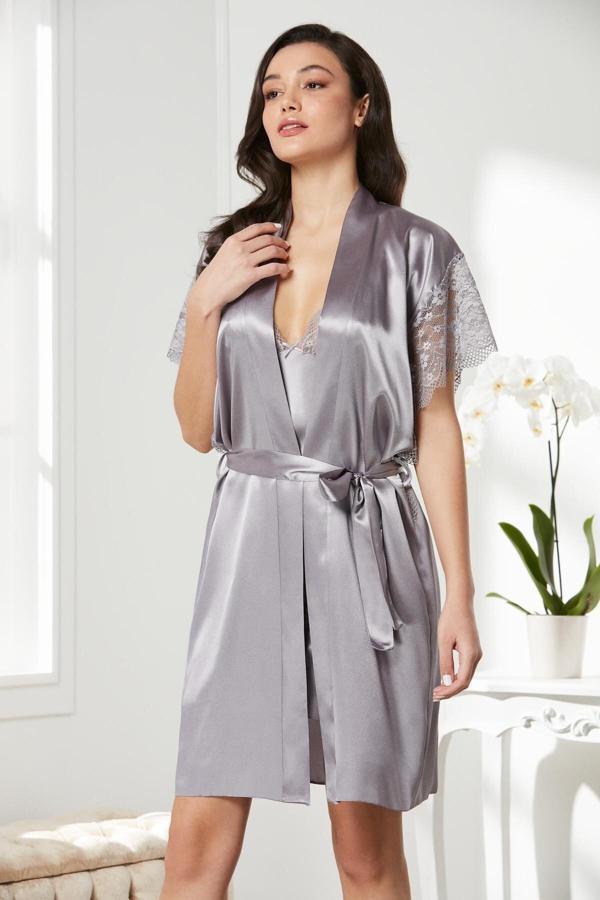 Pierre Cardin Royal Saten Dantelli Gecelik Sabahlık Takım 4438 - Image 1