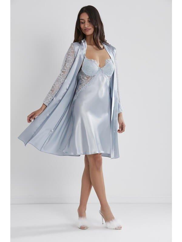 Pierre Cardin Sütyen Kaplı Sabahlık Gecelik 4025 Mist - Image 1