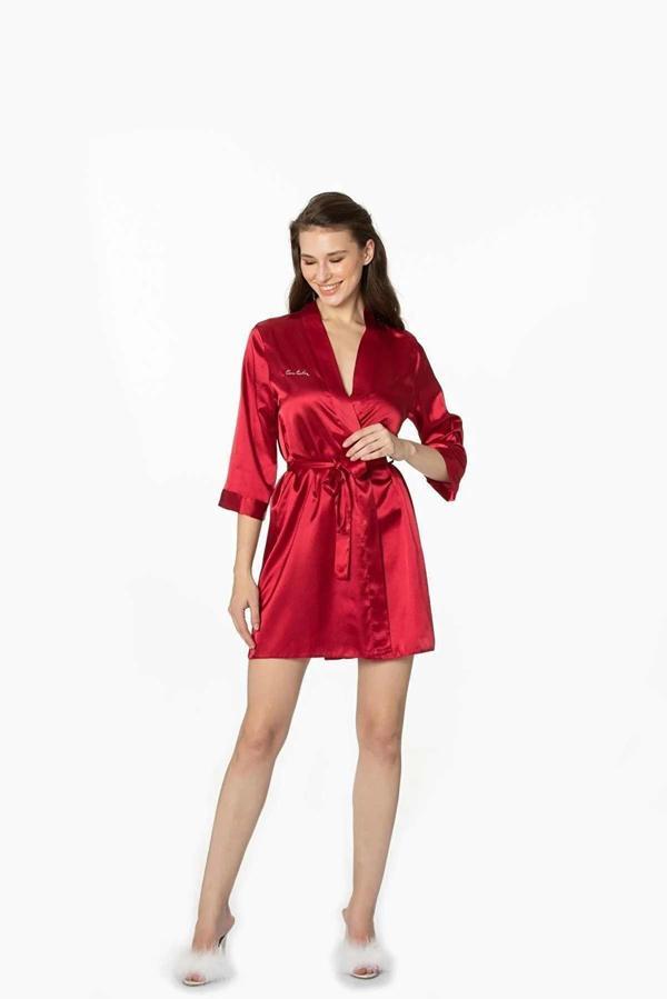 Pierre Cardin Bordo Saten Kısa Tek Sabahlık 1010 - Image 1