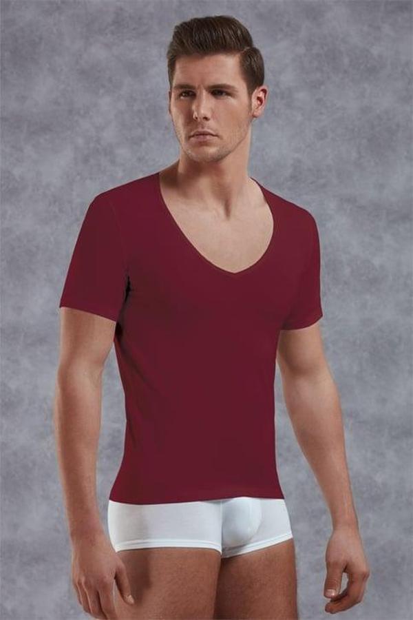 Doreanse Erkek Modal Derin V Yaka Kısa Kol T Shirt 2820 Bordo - Image 1